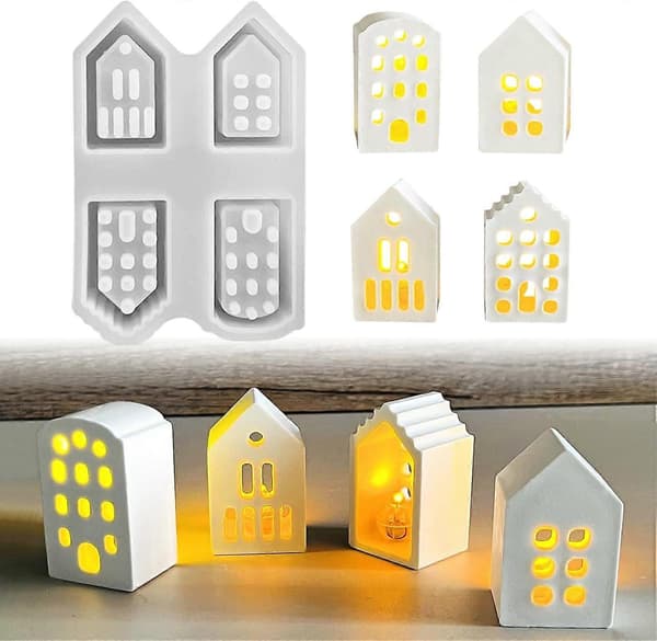 Jul mini hus silikoneform, støbeform, velegnet til DIY manuel skabelse