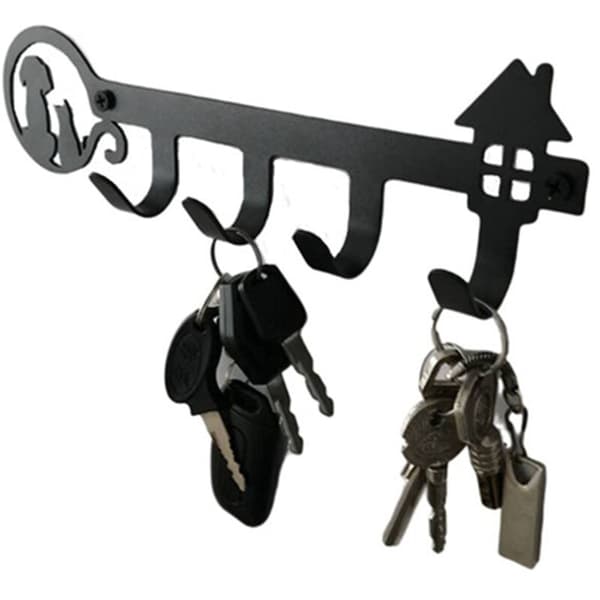 Wall Decor Black Metal Key Holder with 4 Hooks for Entryway Kitchen Hall Office Key Hook
