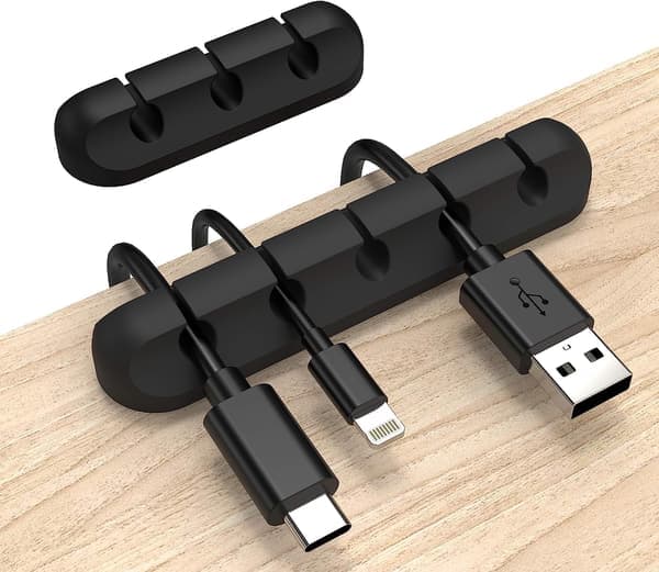 3-pack Universal Cable Clip Organizer - Self-Adhesive Silicone Cable Holder for Desk, Car, and Home Office, USB and Charging Cables (Black)(Ho)
