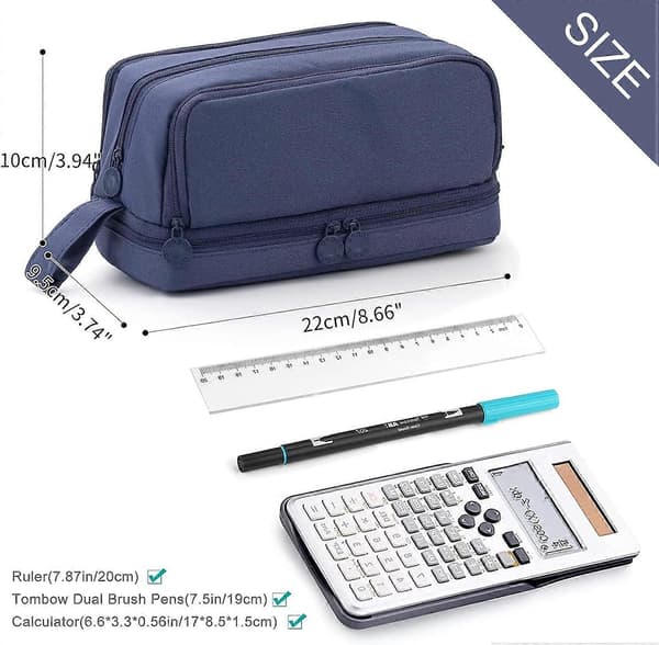 Pencil Case, Large Pencil Case, Pencil Case with 4 Compartments, Dark Blue Dark blue