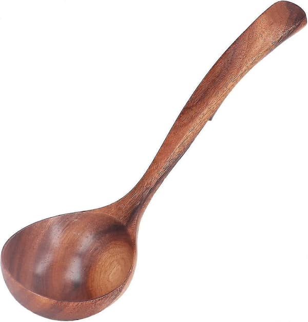 Träslev för soppa, slev med långt handtag för soppa, träslev för matlagning, serveringssked, köksredskap