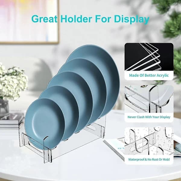 Acrylic Plate Rack, Clear Dish Plate Rack, Clear Acrylic Dish Rack Storage Rack, Porcelain Organizer 5 Layers