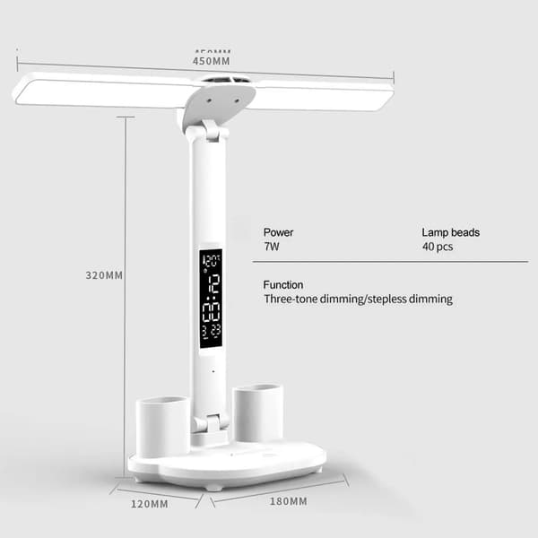 LED skrivebordslampe, multifunksjonell skrivebordslampe, USB touch nattlampe med