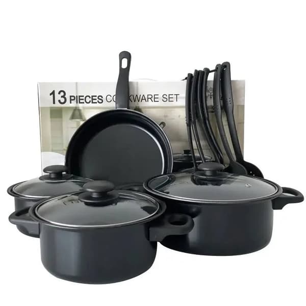 13-piece Nonstick Cookware Set with Nylon Utensils Svart black