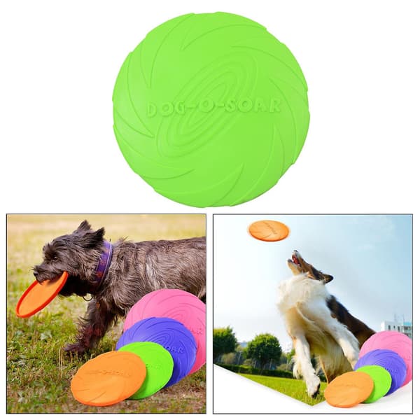 Soft Rubber Flying Summer Beach Interactive Dog Toy Green 18cm