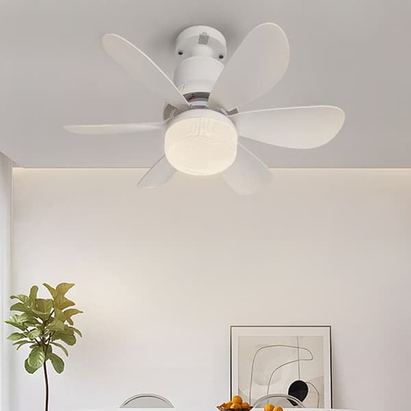 Loftventilator med LED-lys 6 blade Støjsvag luftkøleventilator med timer til camping seng sovesal hvid White