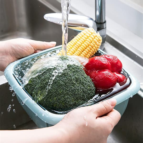 Kitchen Strainer with Lid Household Double-Layer Basket Multifunctional Fruit and Vegetable Storage Containers