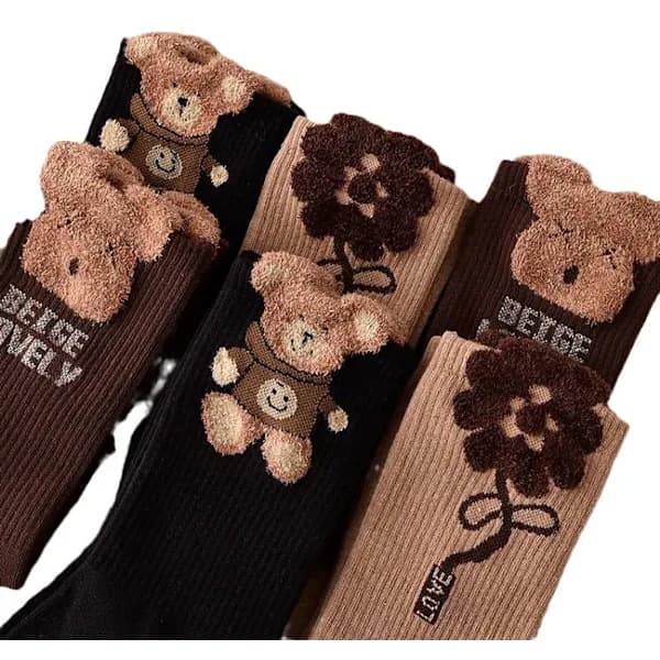 Bløde og varme sokker 3-pak - Fluffy hjemmesokker unisex størrelse 36-42 - Sort bjørn