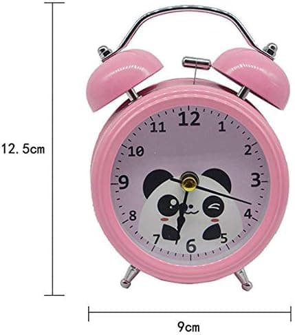 Cartoon Panda Loud Double Bell Alarm Clock Silent Analog Quartz Nightlight Clock