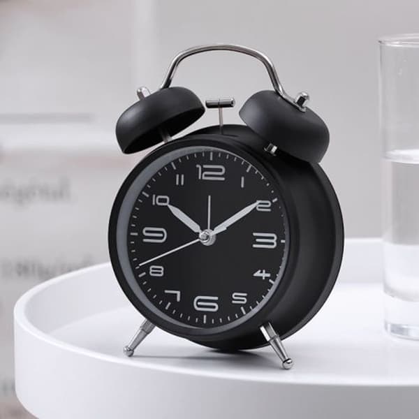 Bedroom Bedside Multifunctional Metal Clock with Night Light (Black)