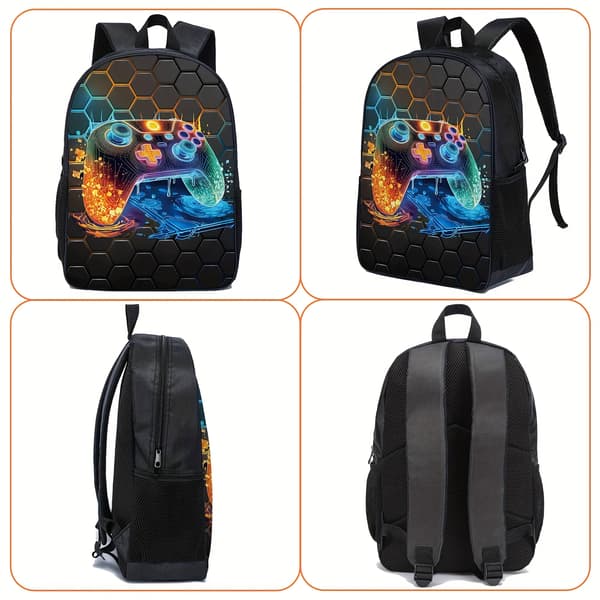 Trendy Patterned Backpack, Large Capacity Bookbag Three-Piece Set for Men (FMY) Model B Neon Model B Neon