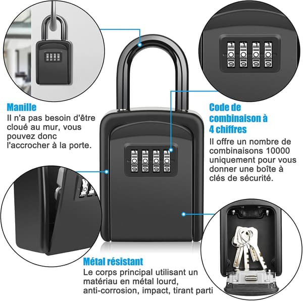 Key box with hook, key safe, waterproof secure outdoor key box, for home