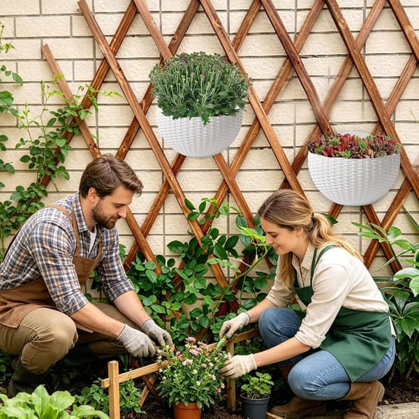 Halvmåne-blomsterpotter for vegg, dekorative, med kroker hvit - Weiß