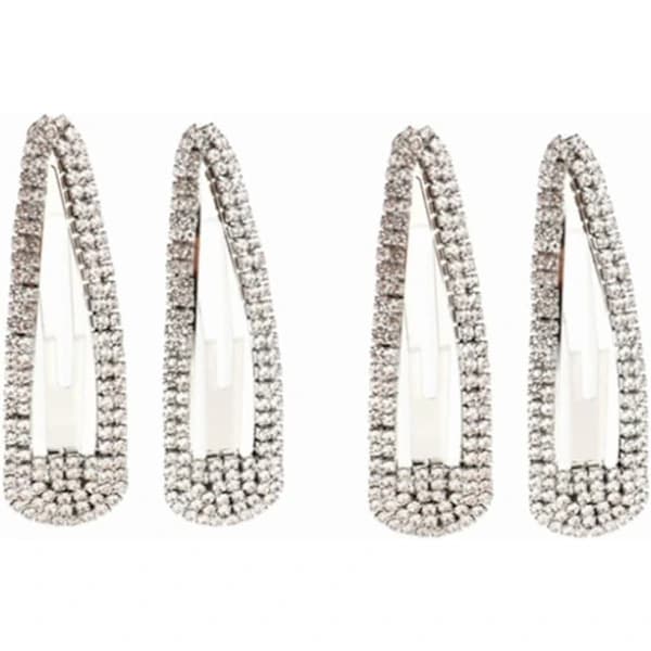 Stora hårklämmor med strass, silver silver