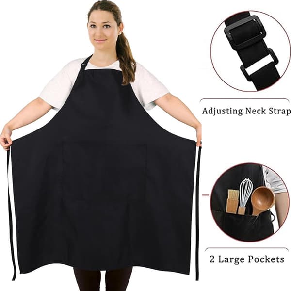 Plus Size Apron, Water-Resistant Polyester With 2 Pockets And Adjustable Neck Strap, Unisex For Cooking Grilling Work, Black 35x38 Inches