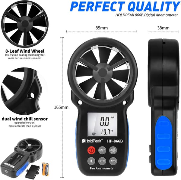 866B Digital Anemometer Handheld Wind Speed Meter for Measuring W