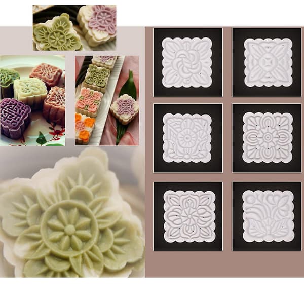 250g Månekakeform med 6 stk. Firkantede Blomsterstempler Håndpress Moo