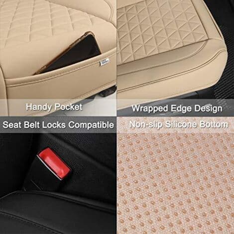 Faux Leather Front Seat Covers, Compatible with 90% of Cars, Triangular Quilted Pattern, 53 cm (L) x 52 cm (W) (1 Pair - Beige)