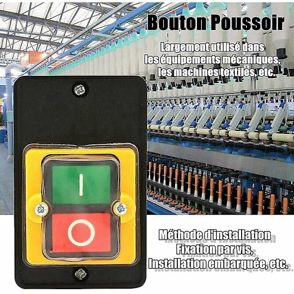 Push Button Switch, AC220V/380V 10A Single Phase/Three Phase Waterproof Power Control Push Button Switch, On/Off Control Button with Housing, Power Switch