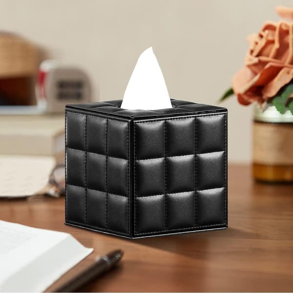 Tissue Box Cover, PU Leather Square Tissue Box Holder, Napkin Dispenser