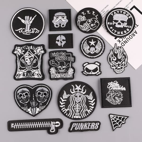 Broderede strygemærker, (Kranie/Punk) 16 STK Patch Sticker, Vint