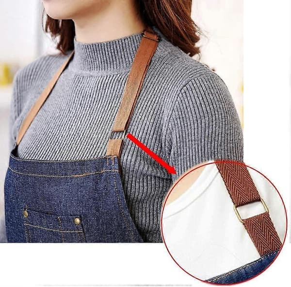 2 x Justerbart Denimforkle med Store Lommer for Kvinner og Menn til Matlaging Grilling Kafé