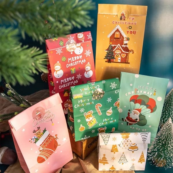 Julekalender Kraftpapir Gaveposer, Juleindpakningsposer 24 Sæt