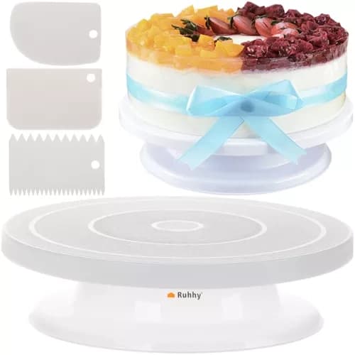 Rotating Cake Stand with 3 Decorating Spatulas – Spinning Cake Turntable for Easy Icing and Smooth Decorating