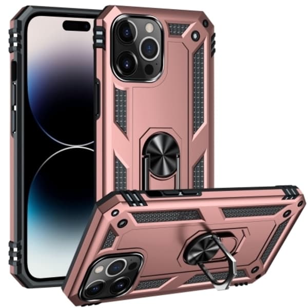 iPhone 14 Pro Deksel Hybrid Armor Ring Rosegull