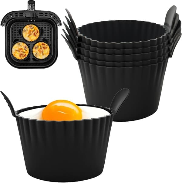 Air Fryer Tilbehørssæt 6 dele Æggeforme Silikone Bageforme BPA-fri Universal Pasform Sort