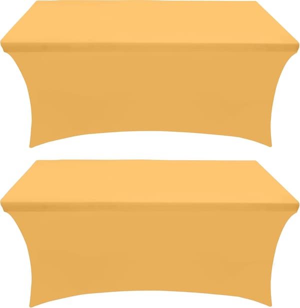 Kitchen Spandex Tablecloth 2-pack [6FT, Gold] Snug, Tight, Washable and Durable Stretch Rectangular Patio Tablecloth