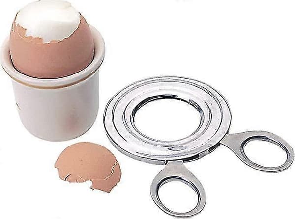 Eggetopper for kokte egg i rustfritt stål, sølvfarget eggåpner