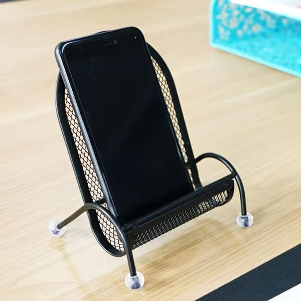 Creative Cell Phone Stand with Backrest and Heavy Base | Suitable for Bedside Table and Desk, Steadily Supports Smartphone black