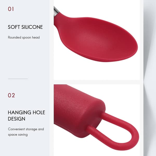Silicone Cooking Spoon 2 Non-Stick Solid Ladle Heat-Resistant Kitchen Utensil For Spoon BlackRed