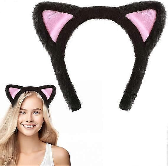 Katteøre Pandebånd Søde Katteøre Pandebånd til Voksne Fluffy Katteøre Kat Pandebånd Sorte Katteøre til Makeup Brusebad Fest