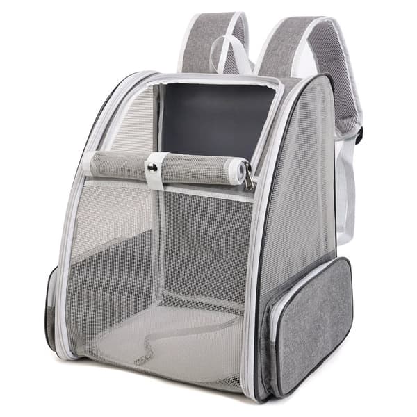 Cat Backpack, Large Pet Backpack with Cat Teaser Feather Toy for Medium Small Dog Cat Puppy Kitten Rabbit up to 7kg (Grey)