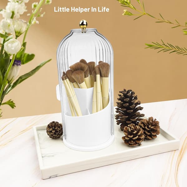 Makeup Brush Holder Organizer with Clear Lid 360° Rotating Sliding Opening Dustproof Brushes