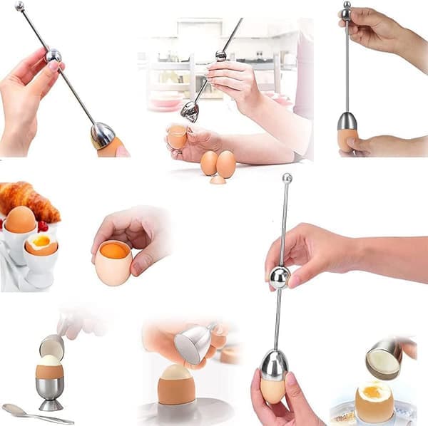 Eggeskallfjerner, eggeåpner, eggknekker i rustfritt stål, hardkokt eggeskreller og eggknekker