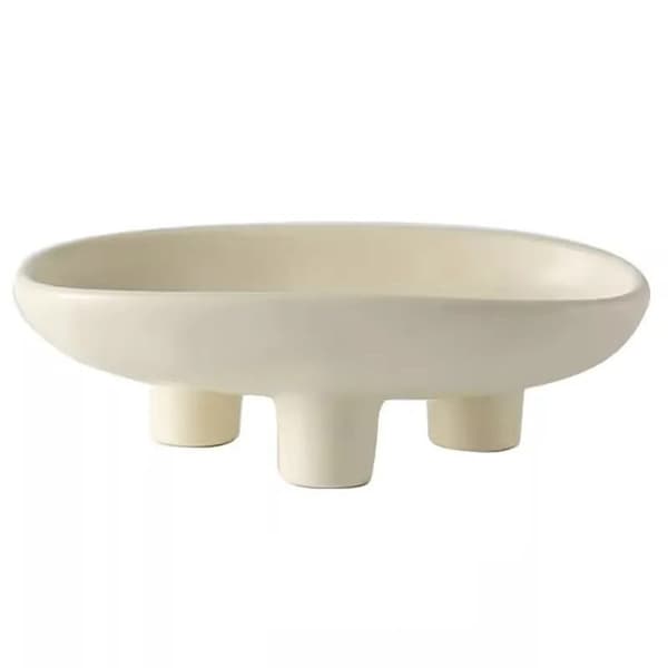 Keramisk frugtskål med tre ben til bordplade, 25 cm oval stor frugtskål eller frugtkurv til brød, snacks, grøntsager, salat, fløde