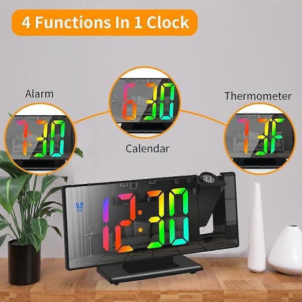 Practical and Beautiful Digital Alarm Clock 180° Rotation Projection with Time Temperature Snooze Desk Clock 12/24H USB Projector