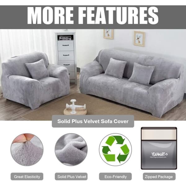 Tykk Sofaovertrekk 1/2/3 Seter Ensfarget Sofatrekk Fløyel Lett Passform Elastisk Stoff Stretch Sofaovertrekk (Sølvgrå, 2 Seter 145-185cm)