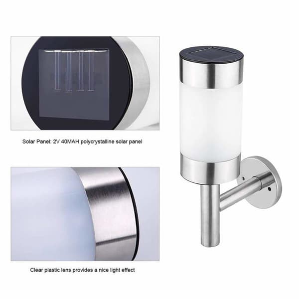 2-pak LED solcellevæglamper i rustfrit stål IP44 til have, indgang, hegn - 25 x 7,5 cm