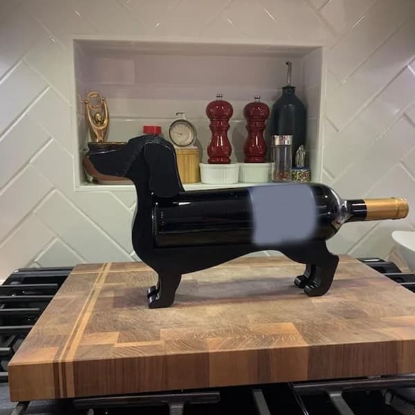 Dachshund Wine Rack - Kitchen Bar Decor Wine Rack - Black Design 14x18 cm - FX-