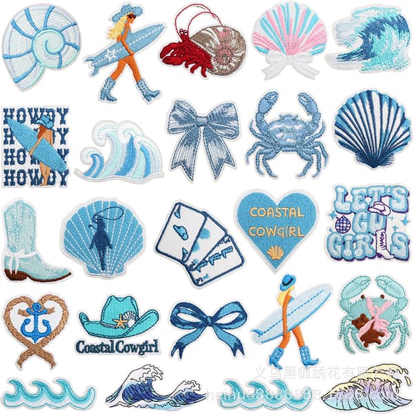 23 broderede mærker (strandmotiv)