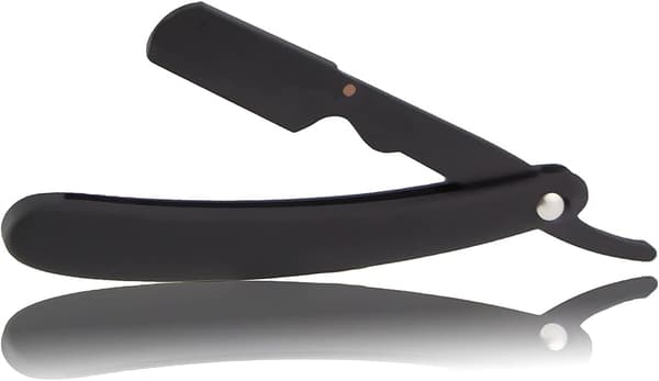 (Sort) Barberkniv med lige kant, høj kvalitet, foldbar