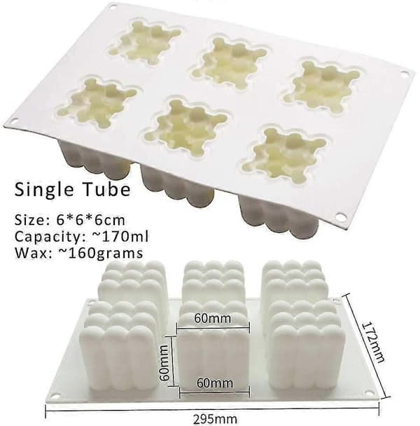 Non-stick boblelys silikonform 6 i 1 håndlaget soyavokslysform, 3D