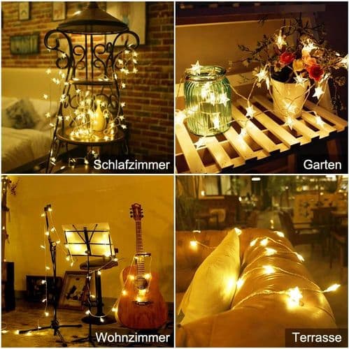 Eventyrlys LED-lyslenker stjerner batteri 6M 40LED stjerner varmhvit