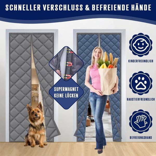 Magnetisk termisk dørgardin, termisk gardin til kuldebeskyttelse ved indgangen, 80 x 200 cm, grå
