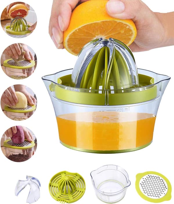Manual Juicer Lemon Squeezer Dishwasher Safe, Multifunctional Orange Citrus Lime Juicer, Hand Fruit Press with Measuring Container 400ml