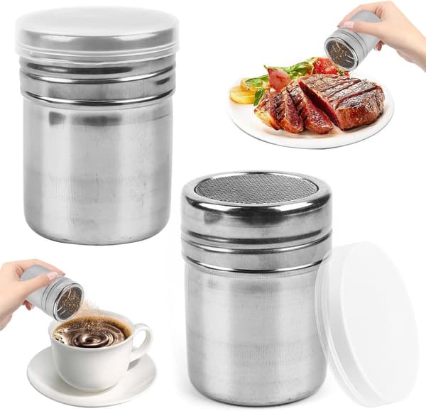 Powder Sugar Shaker with Fine Mesh Sieve - 2 pcs - Shaker for Powdered Sugar - Cocoa Shaker - Shaker